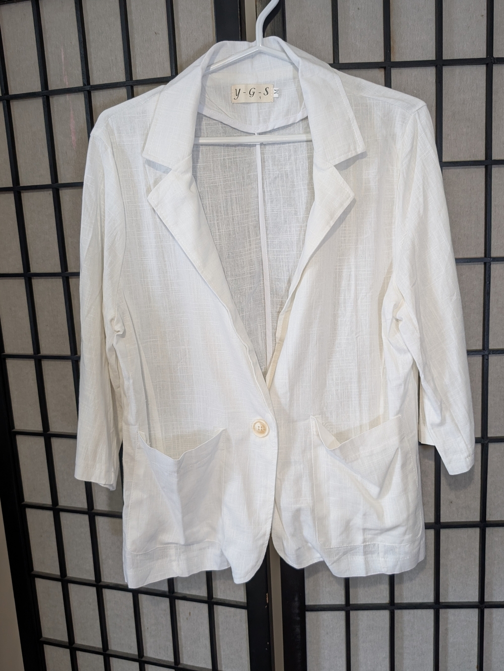 White Lightweight Linen-Blend Blazer Jacket Sz M